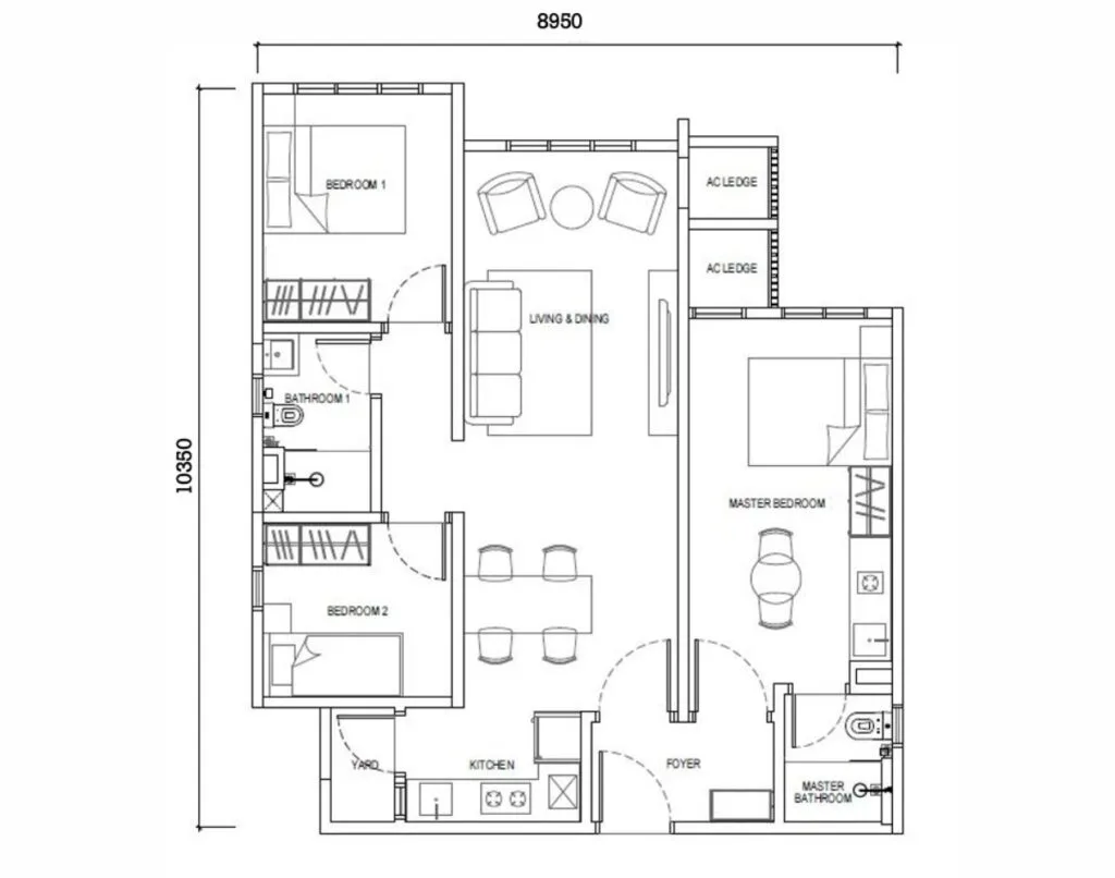 Causewayz Square @ JBCC Type F2 unit by EXSIM features a dual key concept and without balcony concept, allowing homeowners to live and rent out separately within 850 sq ft.